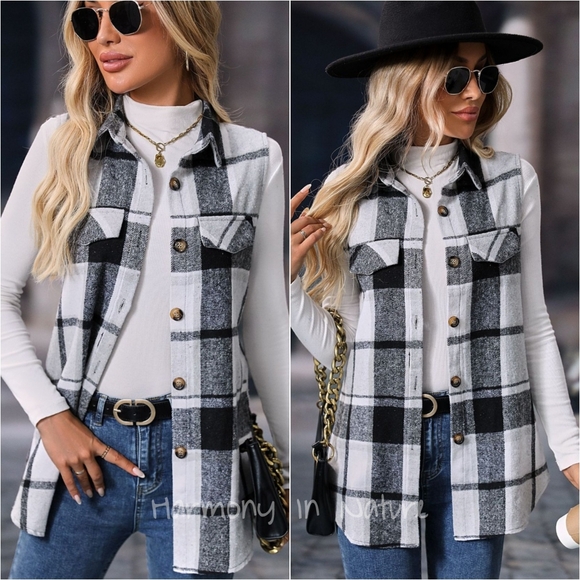 Harmony In Nature Jackets & Blazers - Sarah Plaid Charm Vest - Gray